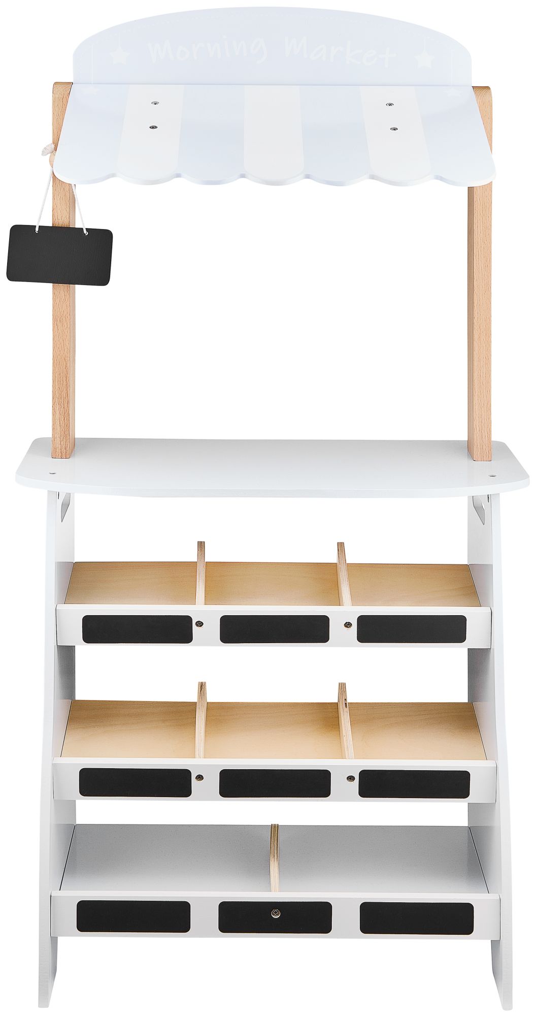 Trgovina z zelenjavo - lesena stojnica z zaboji, blagajno in terminalom