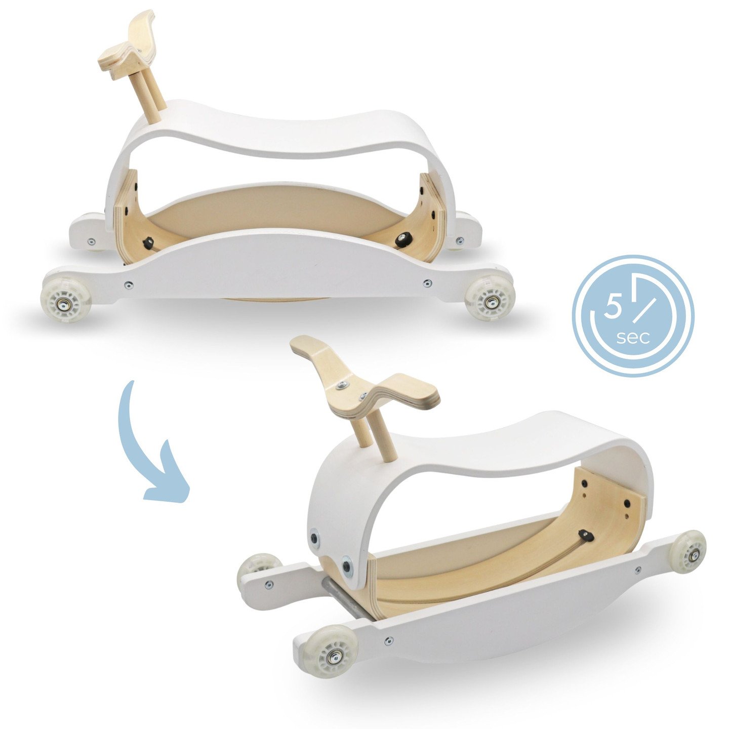 Leseno otroško vozilo in gugalnik 2 v 1 - gugalni konjiček + vozilo