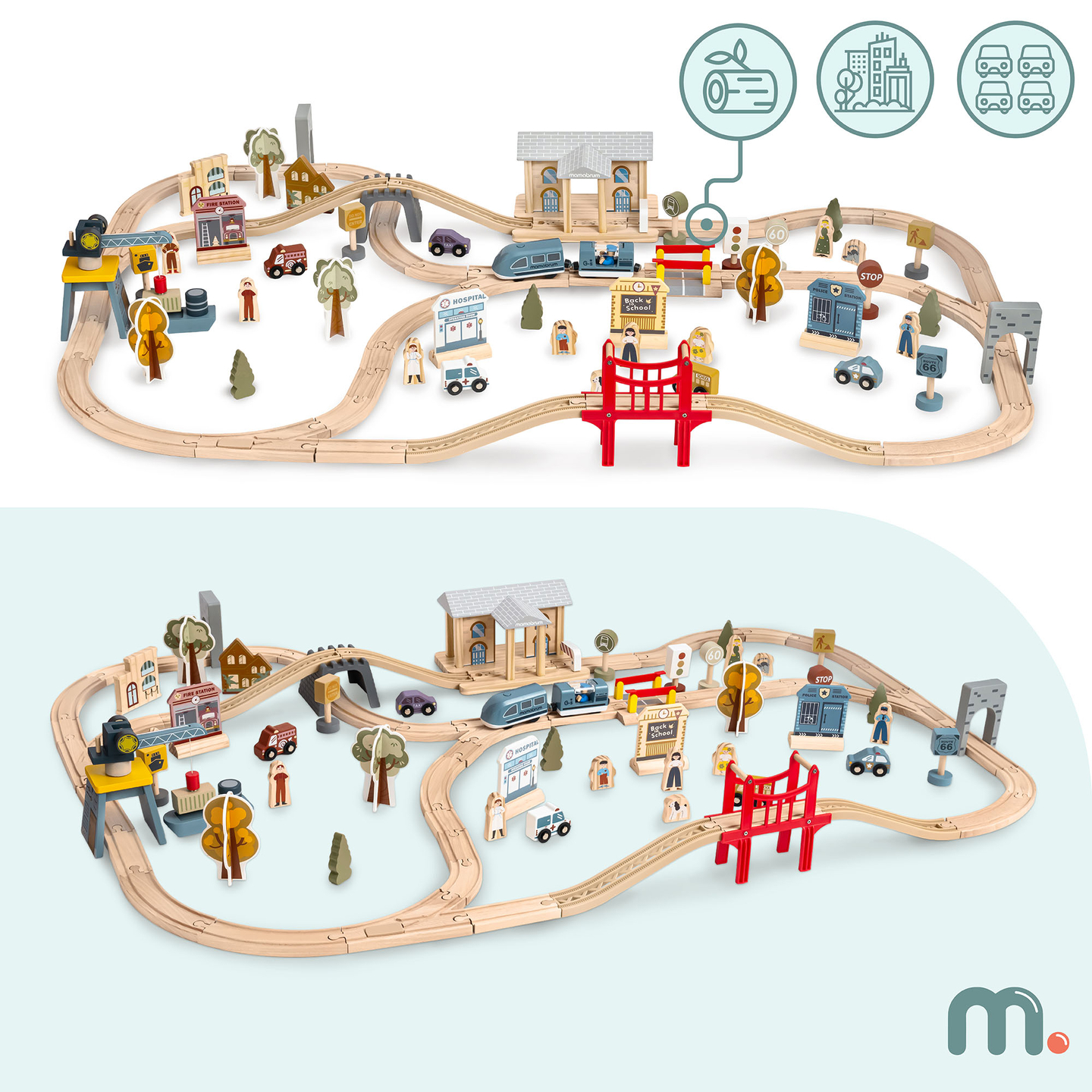 Lesena mestna železnica z električnim vlakom - premikajoči se žerjav, ladja, mostovi