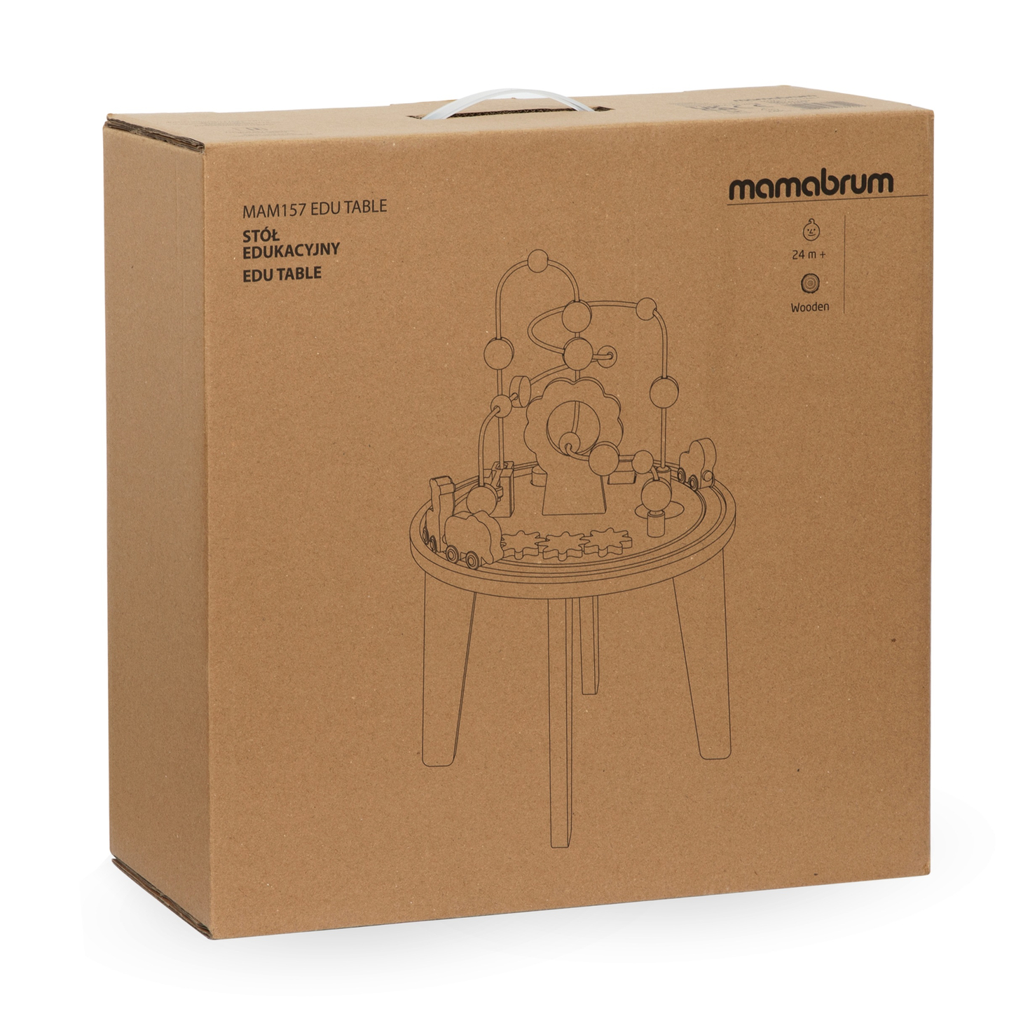 Lesena okrogla izobraževalna miza z magnetnim vlakcem in izstrelkom perlic