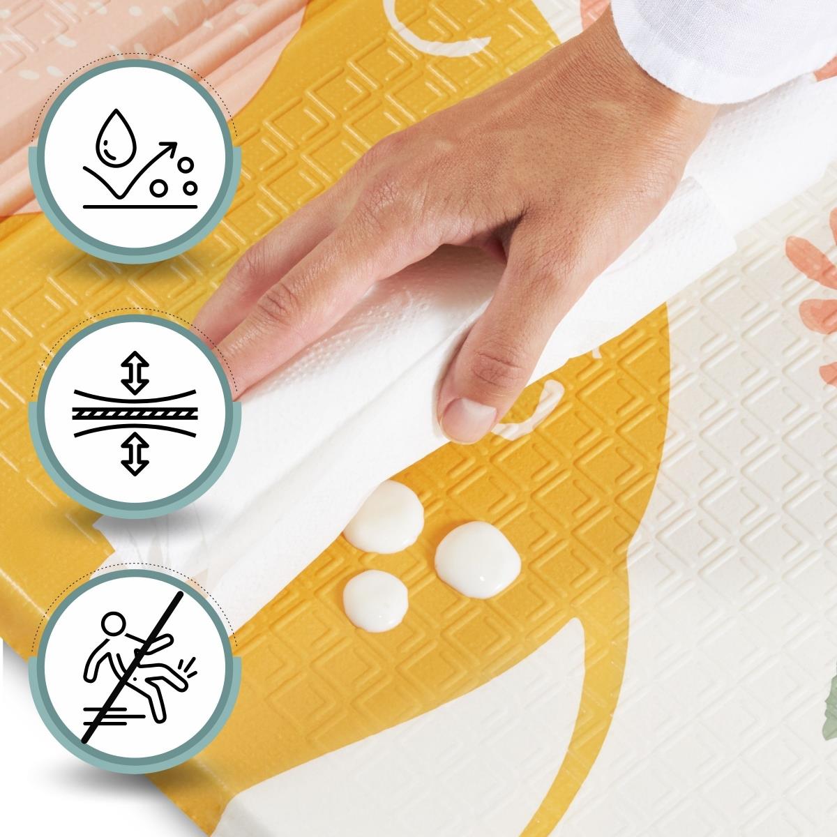 Dvostranska zložljiva podloga iz pene 180 x 120 x 1 cm - Eksotični sloni/nežno siva