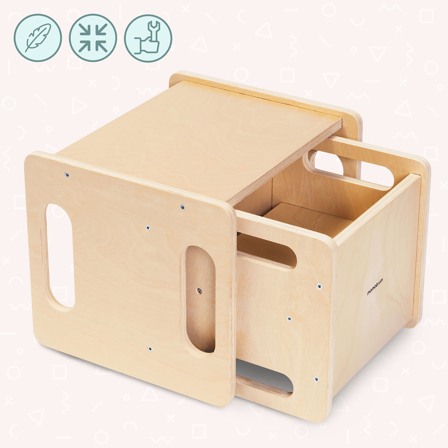 Lesena miza in stol s funkcijo stopnice – večnamenski Montessori komplet za otroke