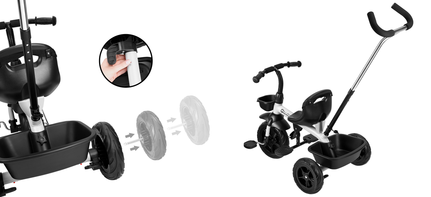 HyperMotion TOBI VECTOR tricikel - večna napihljiva kolesa + tlačilka. Barva: svetlo siva.