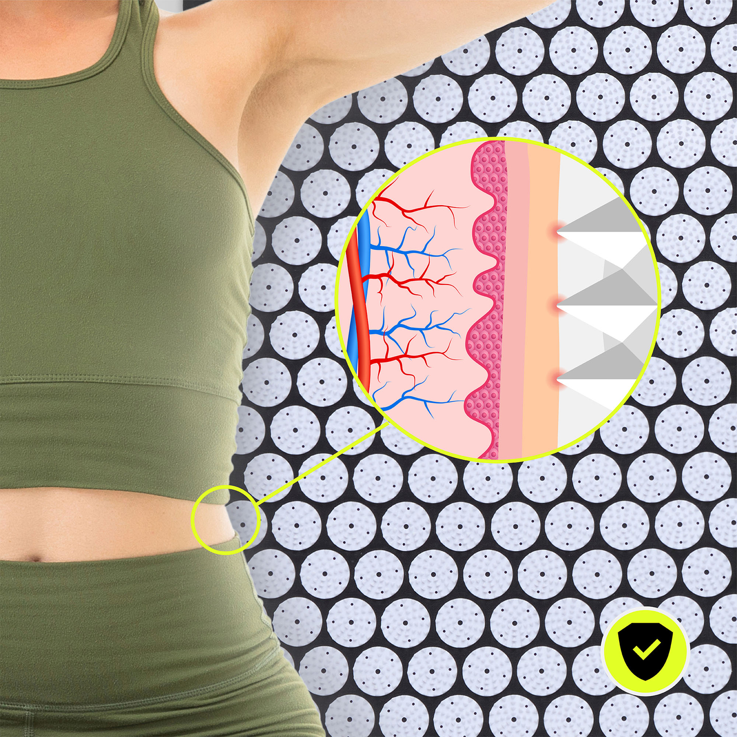 EKO lanena akupresurna podloga s kokosovimi vlakni in ajdovo blazino – 68 cm HyperMotion črno-bela