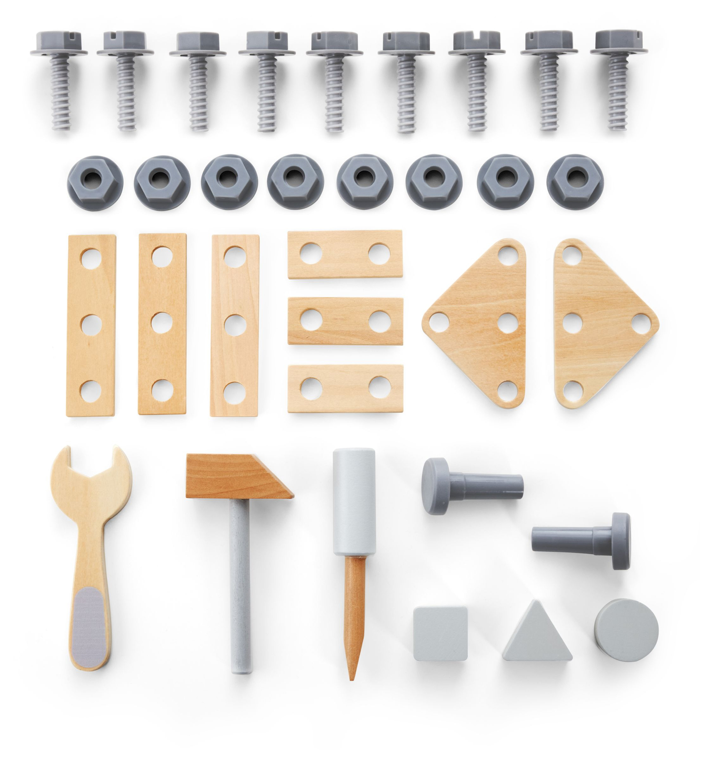 Lesena hodulja, tlačilka + delavnica 3 v 1 - 47 elementov