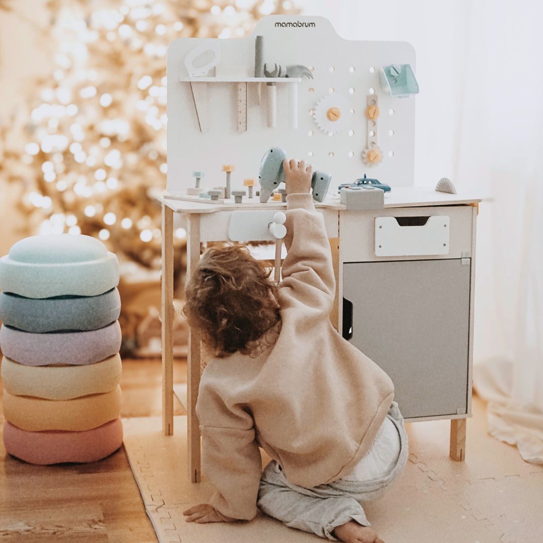 XXL Velika lesena delavnica z orodjem - set za domače mojstre, 74 elementov