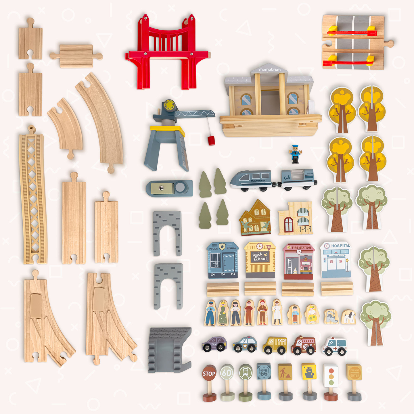 Lesena mestna železnica z električnim vlakom - premikajoči se žerjav, ladja, mostovi