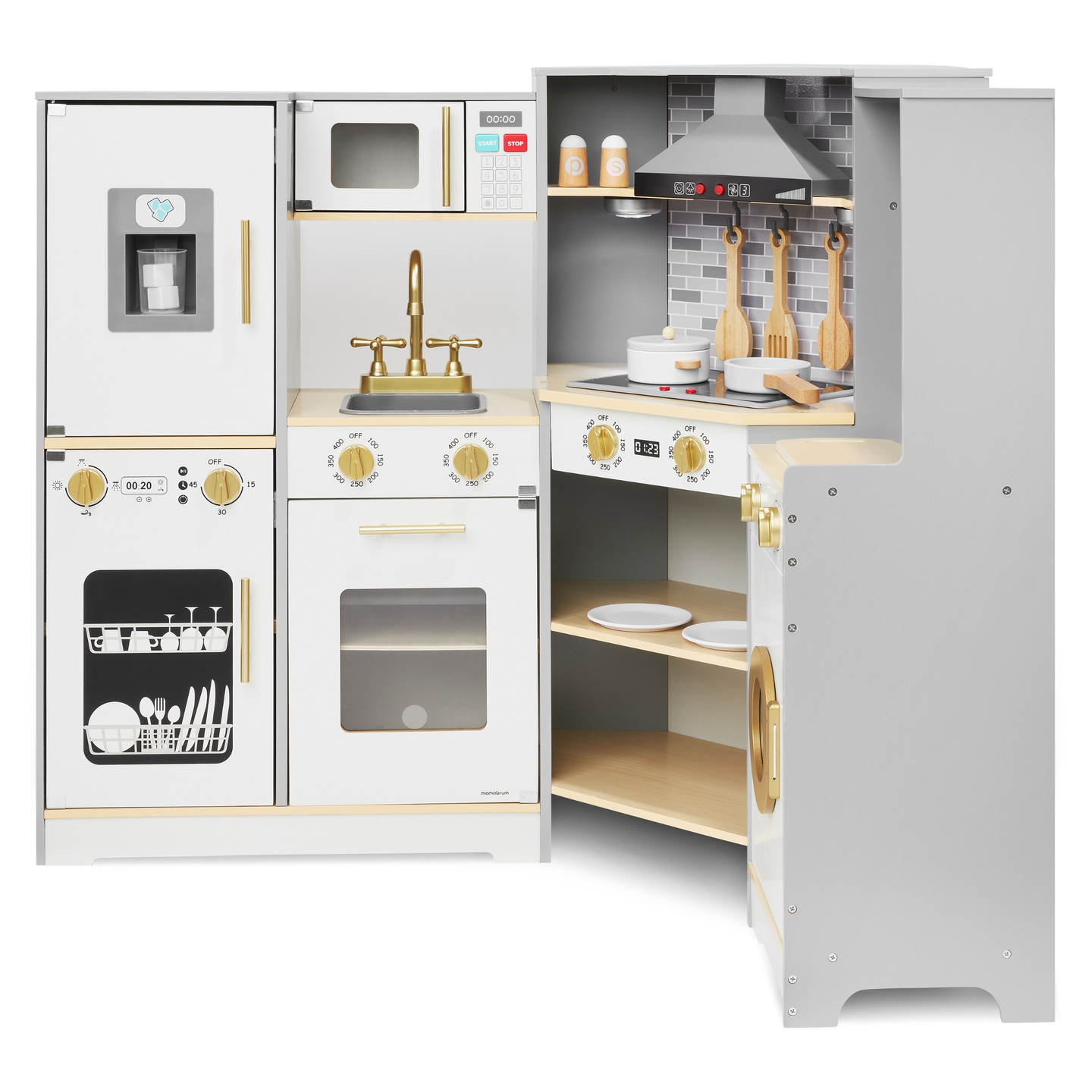 XXXL lesena interaktivna kuhinja z LED osvetlitvijo, napo in dodatki