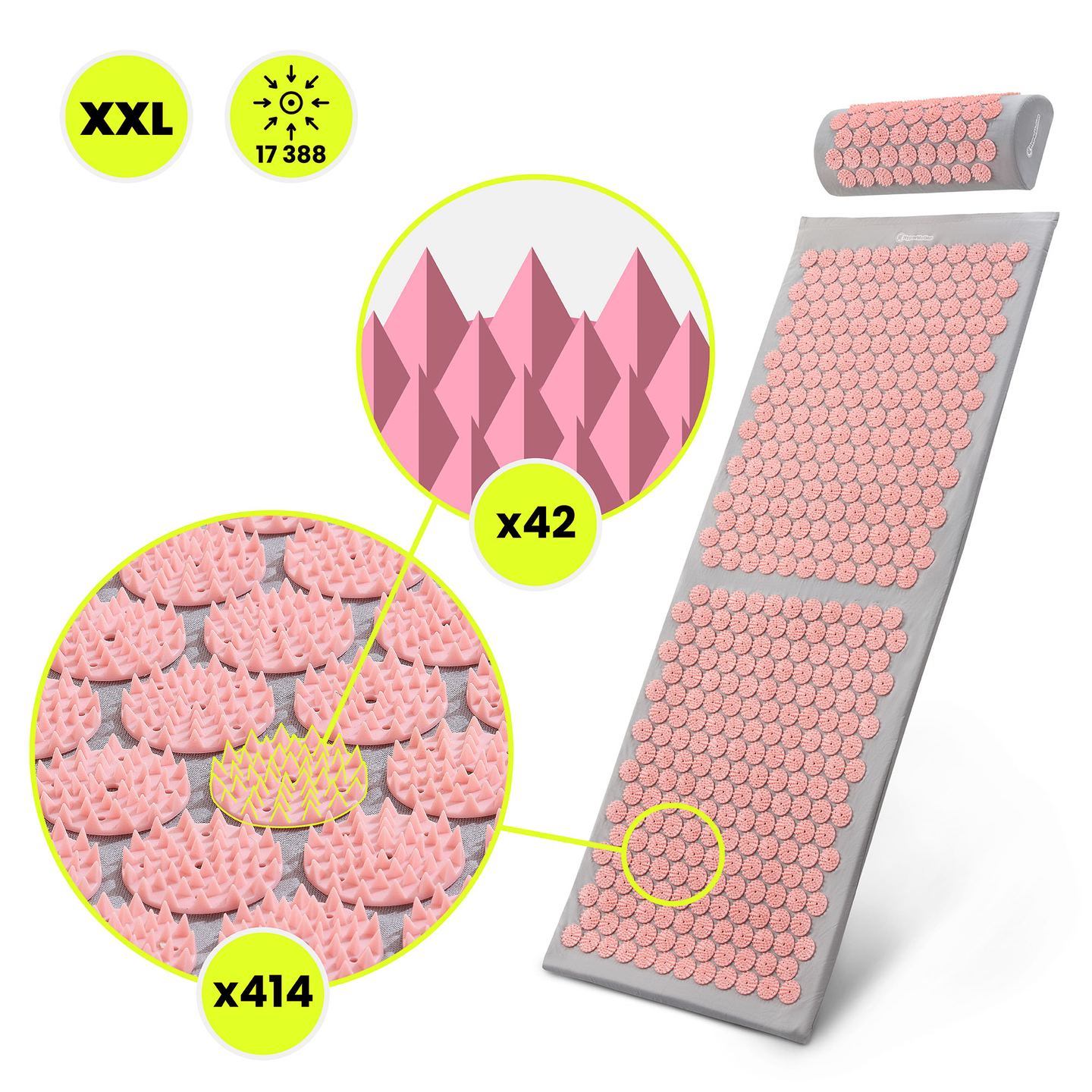 Velika akupresurna podloga z blazino in prevleko - 130 cm HyperMotion siva in roza