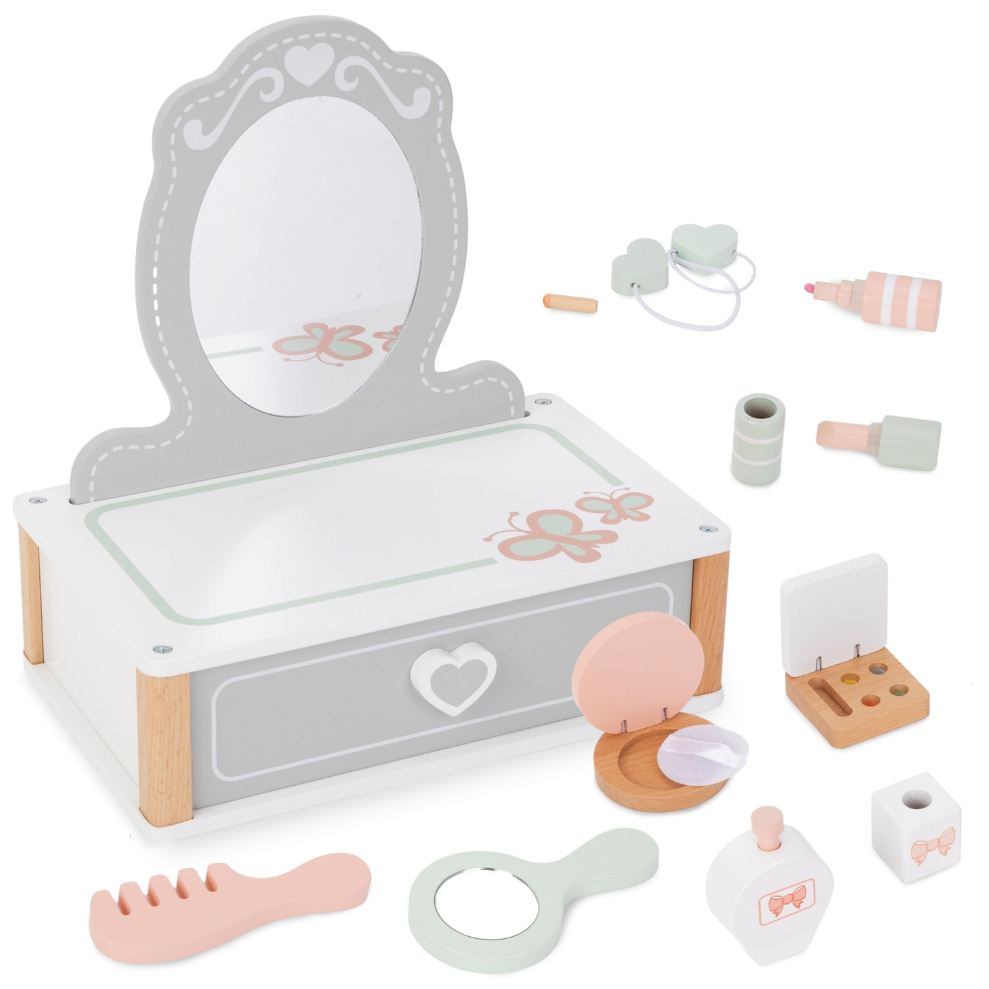 Lesena otroška toaletna mizica z dodatki