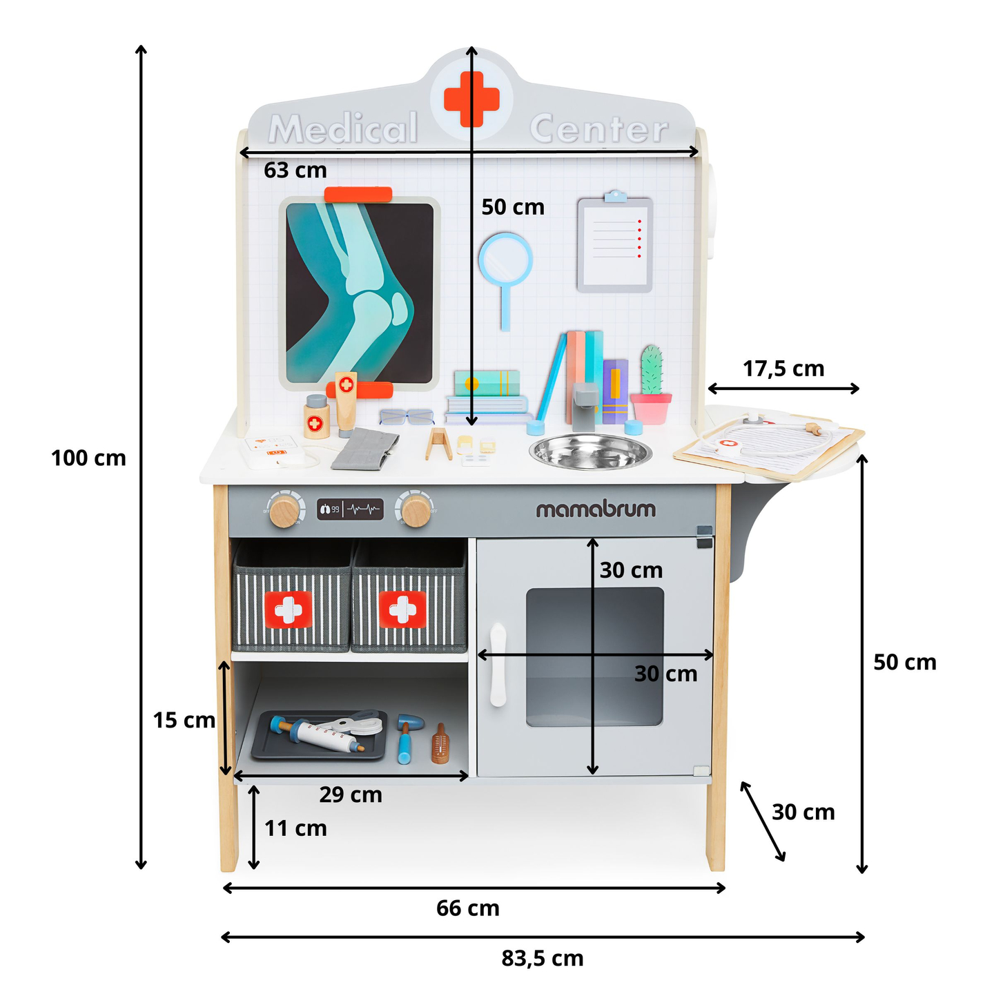 Lesena bolnišnica z zdravniško ordinacijo XXL - zdravniški komplet z dodatki