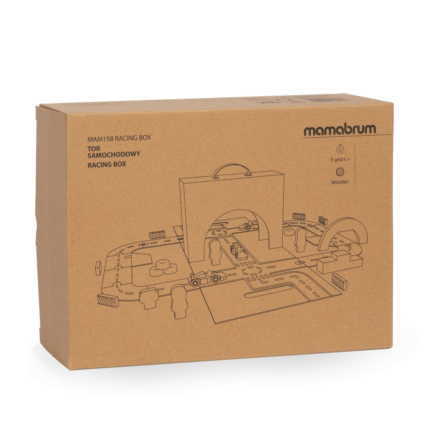 Magnetni kovček z dirkališčem, lesenimi vozili in cestnimi dodatki