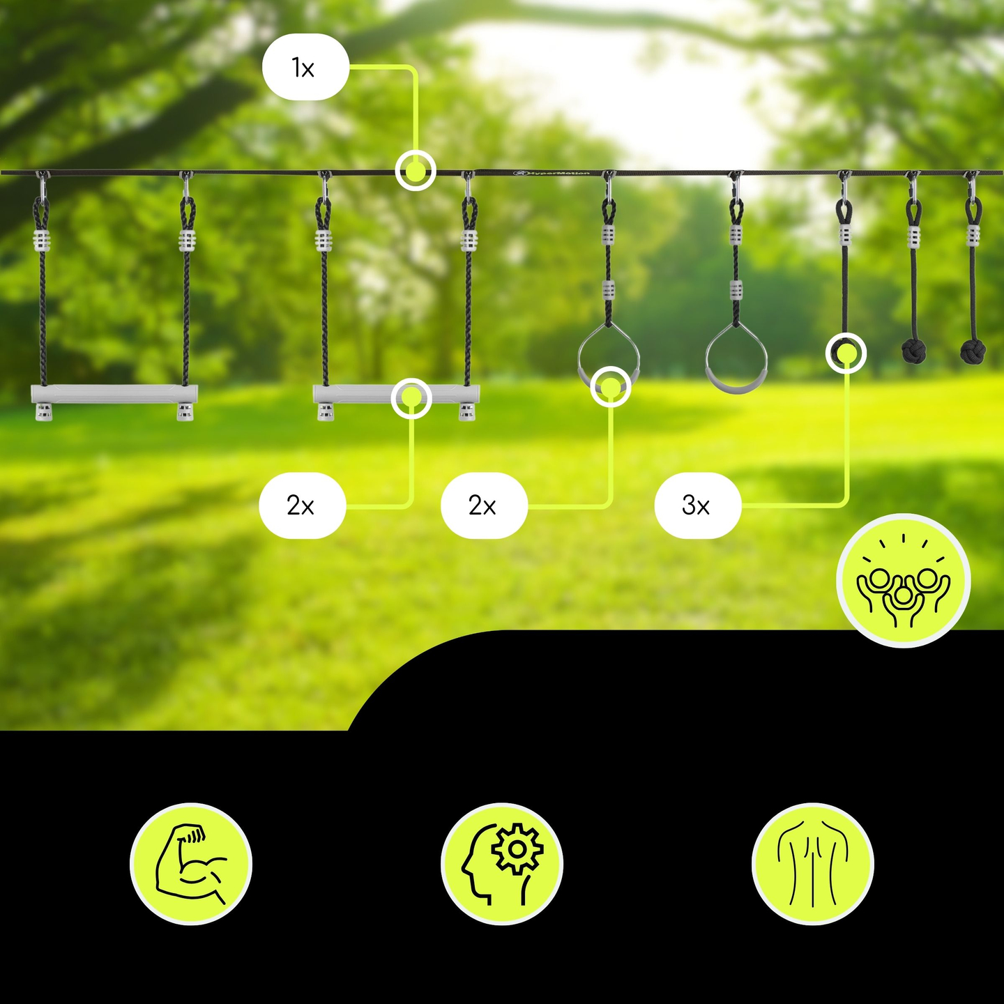 Nindža proga z ovirami za otroke - HyperMotion slackline set - 7 ovir