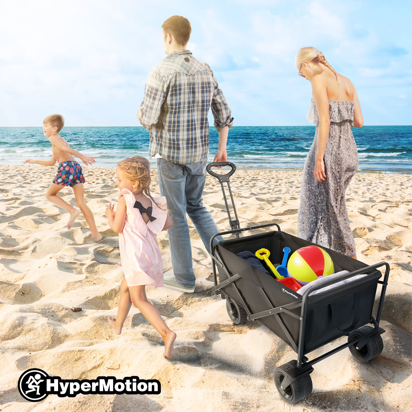 HyperMotion zložljiv invalidski voziček za plažo - črn, 120 kg