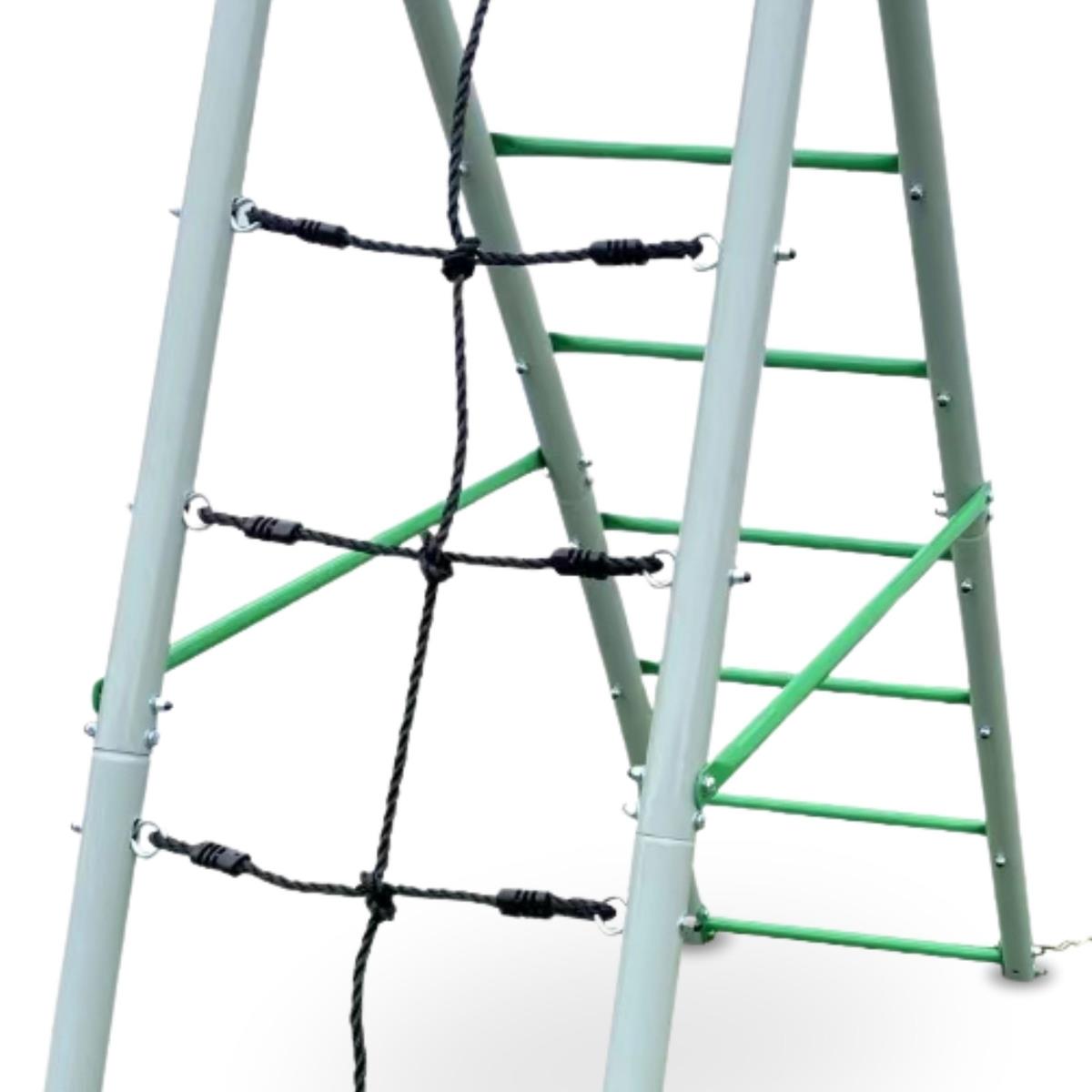 XL vrtno igrišče za otroke z gugalnico štorkljino gnezdo, lestvijo in plezalno mrežo