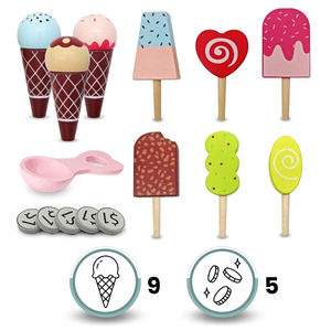 Lesena sladoledarna za otroke - voziček na kolesih z dodatki