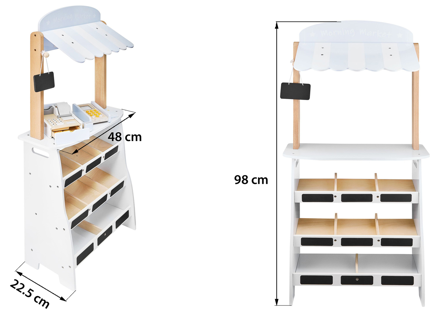 Trgovina z zelenjavo - lesena stojnica z zaboji, blagajno in terminalom