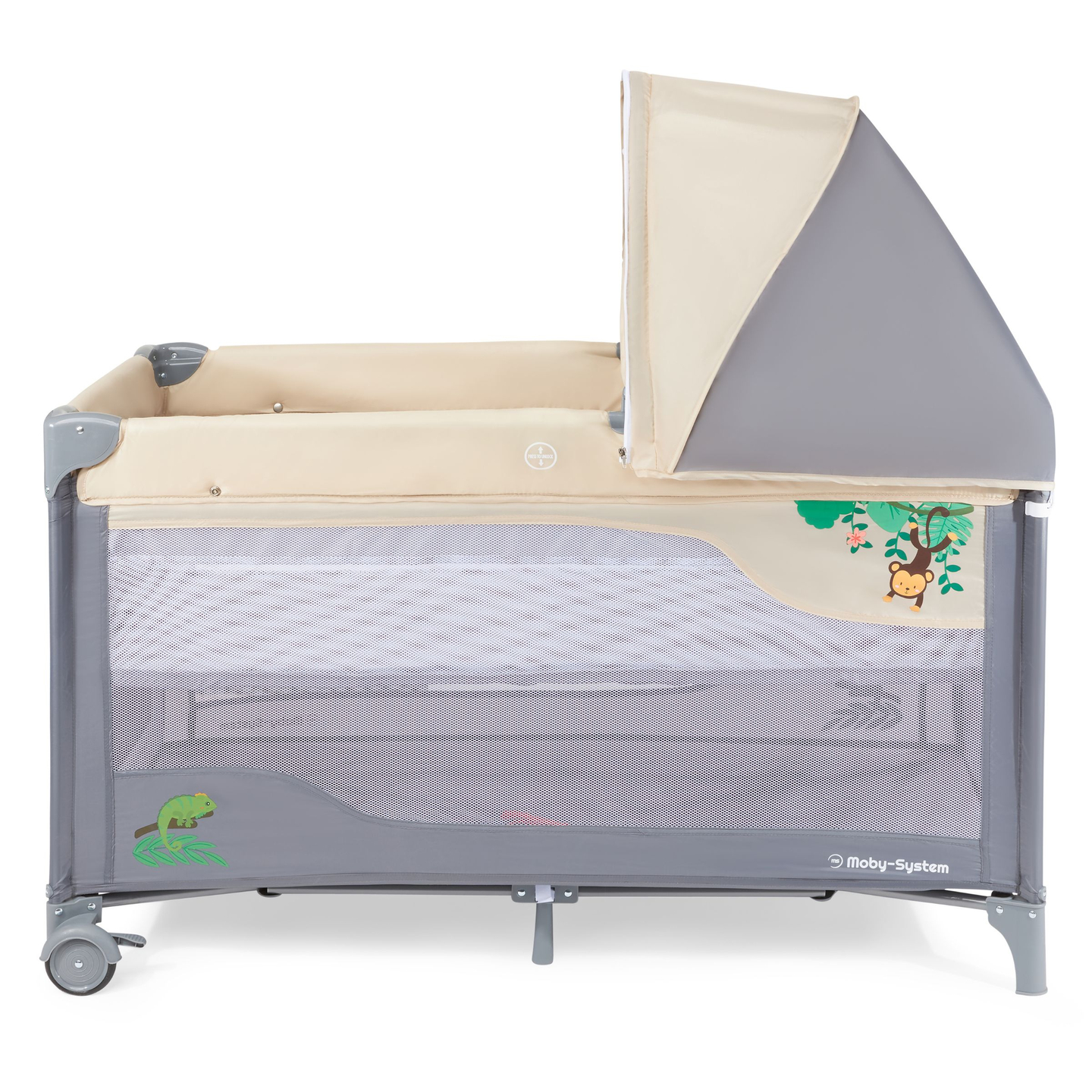 Potovalna posteljica 0 - 36 m s previjalno mizo + ograja Moby-System HUXLEY
