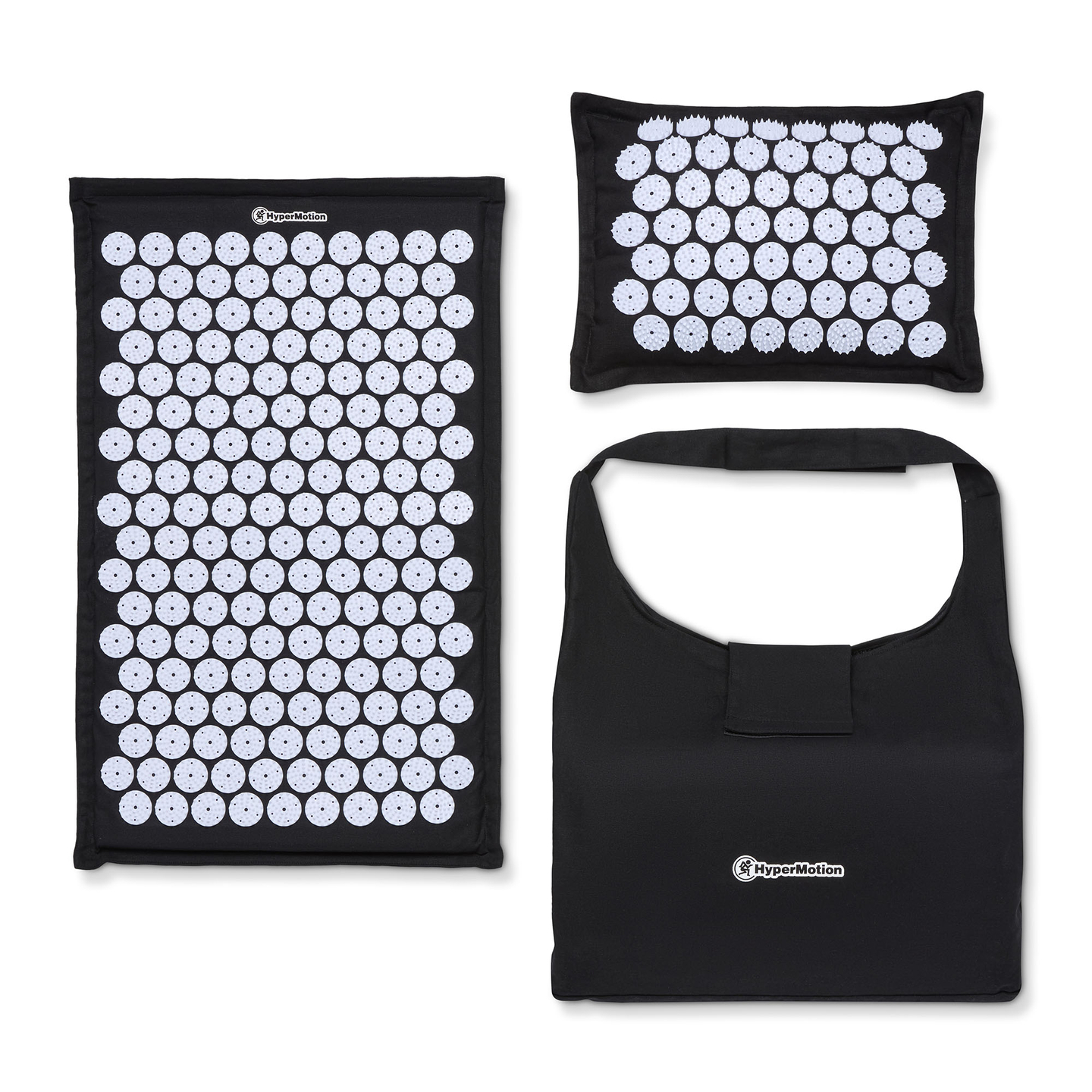 EKO lanena akupresurna podloga s kokosovimi vlakni in ajdovo blazino – 68 cm HyperMotion črno-bela