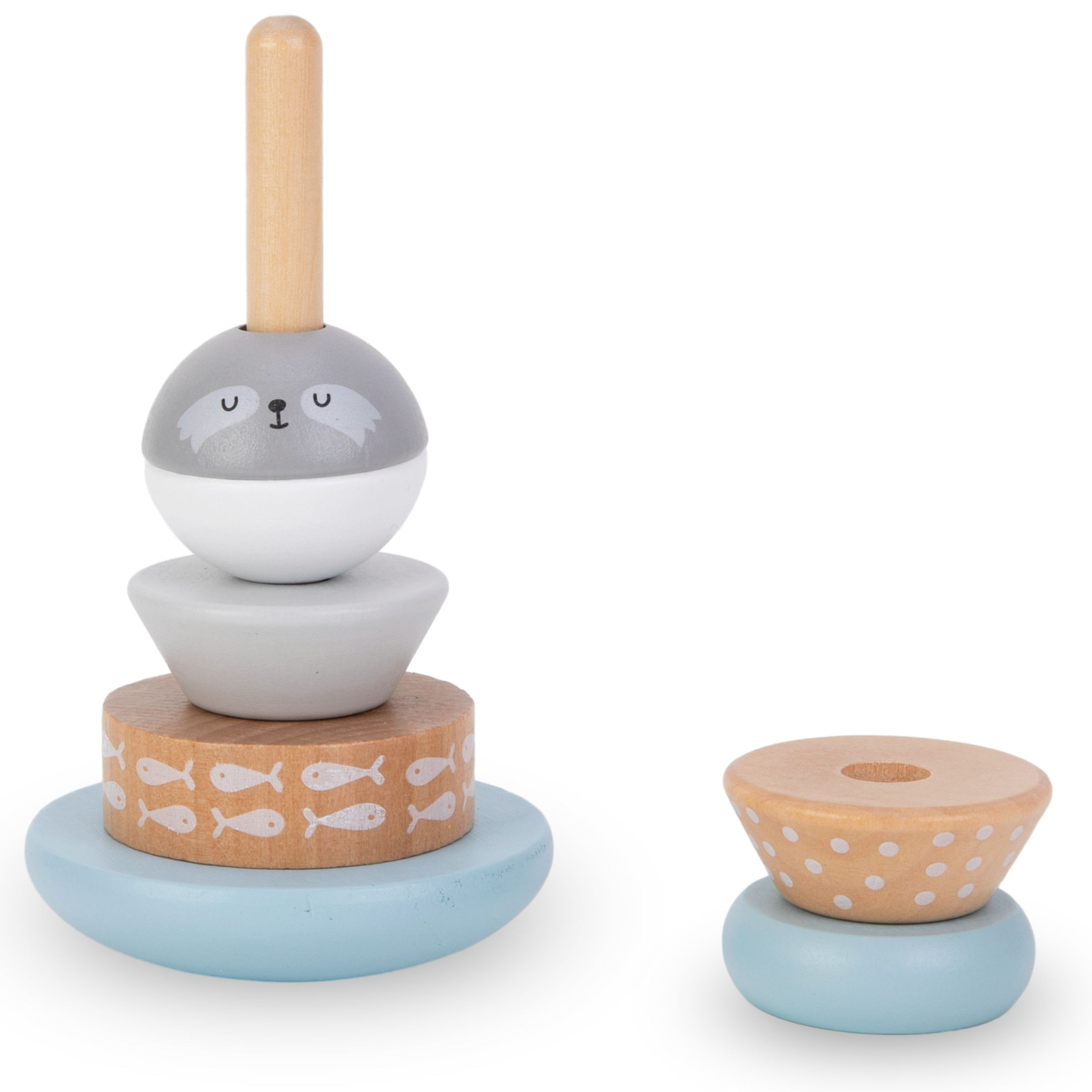 Komplet lesenih igrač - pisano prepletanje, piramida iz tjulnjev, sortirnik za medvedke