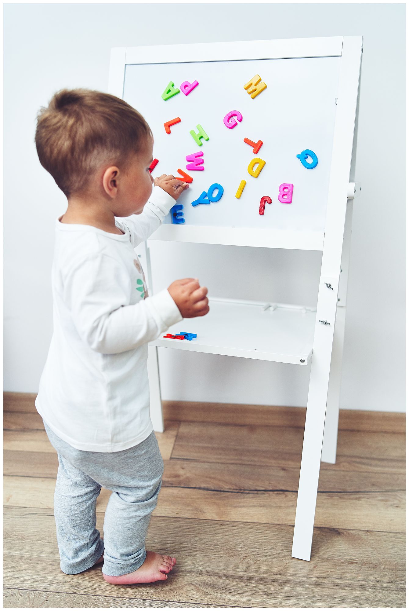 Izobraževalna dvostranska tabla: magnetna in kredna - suho brisanje, lesena, za otroke, zložljiva