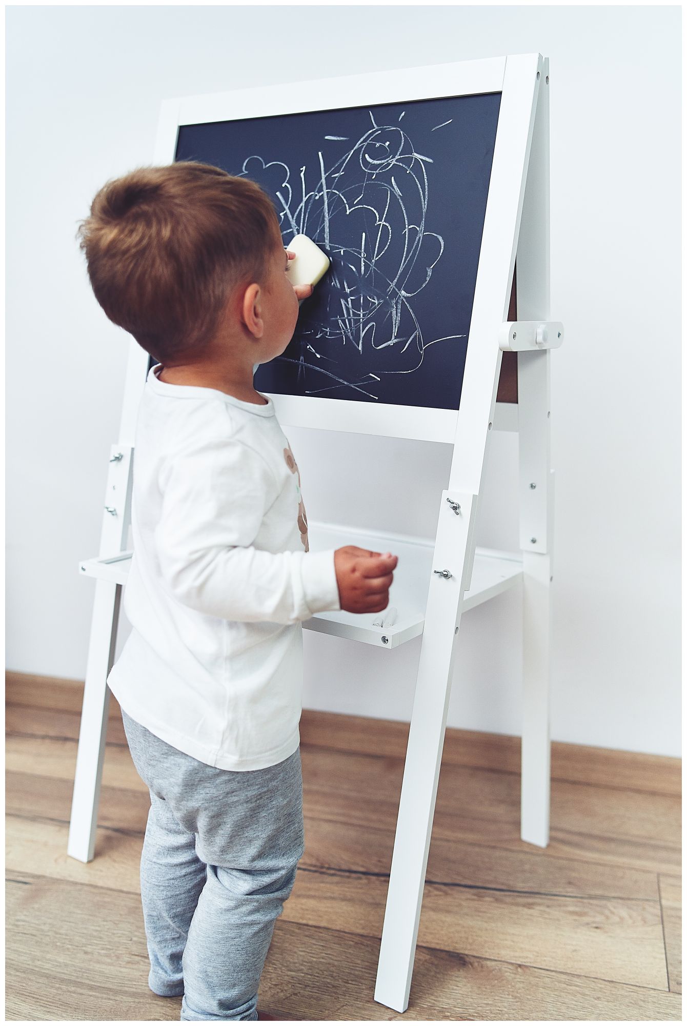 Izobraževalna dvostranska tabla: magnetna in kredna - suho brisanje, lesena, za otroke, zložljiva