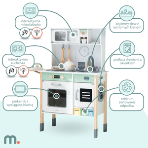 Interaktivna kuhinja s pralnim strojem, pomivalnim strojem in tablo