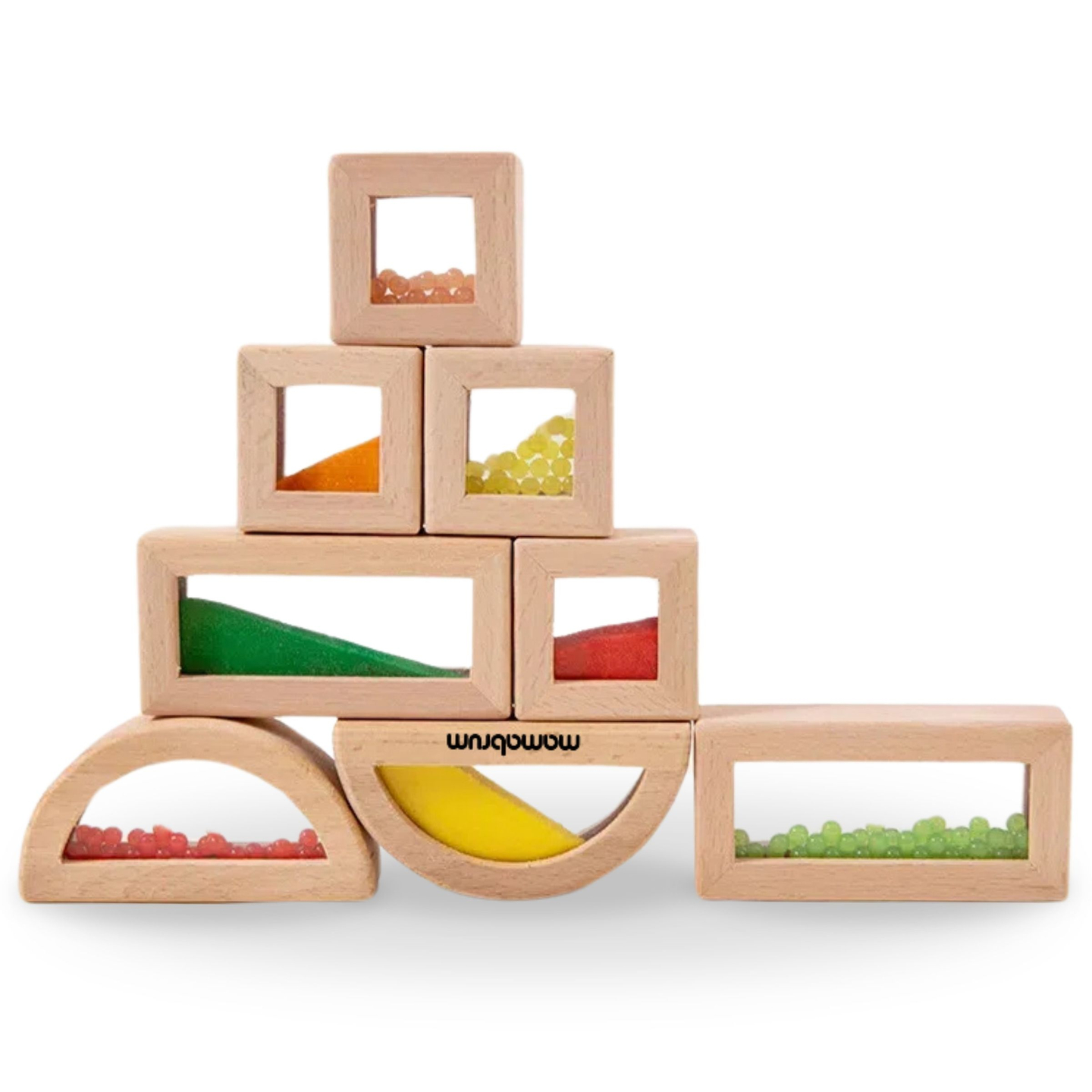 Komplet lesenih senzoričnih blokov z različnimi polnili - 15 kosov