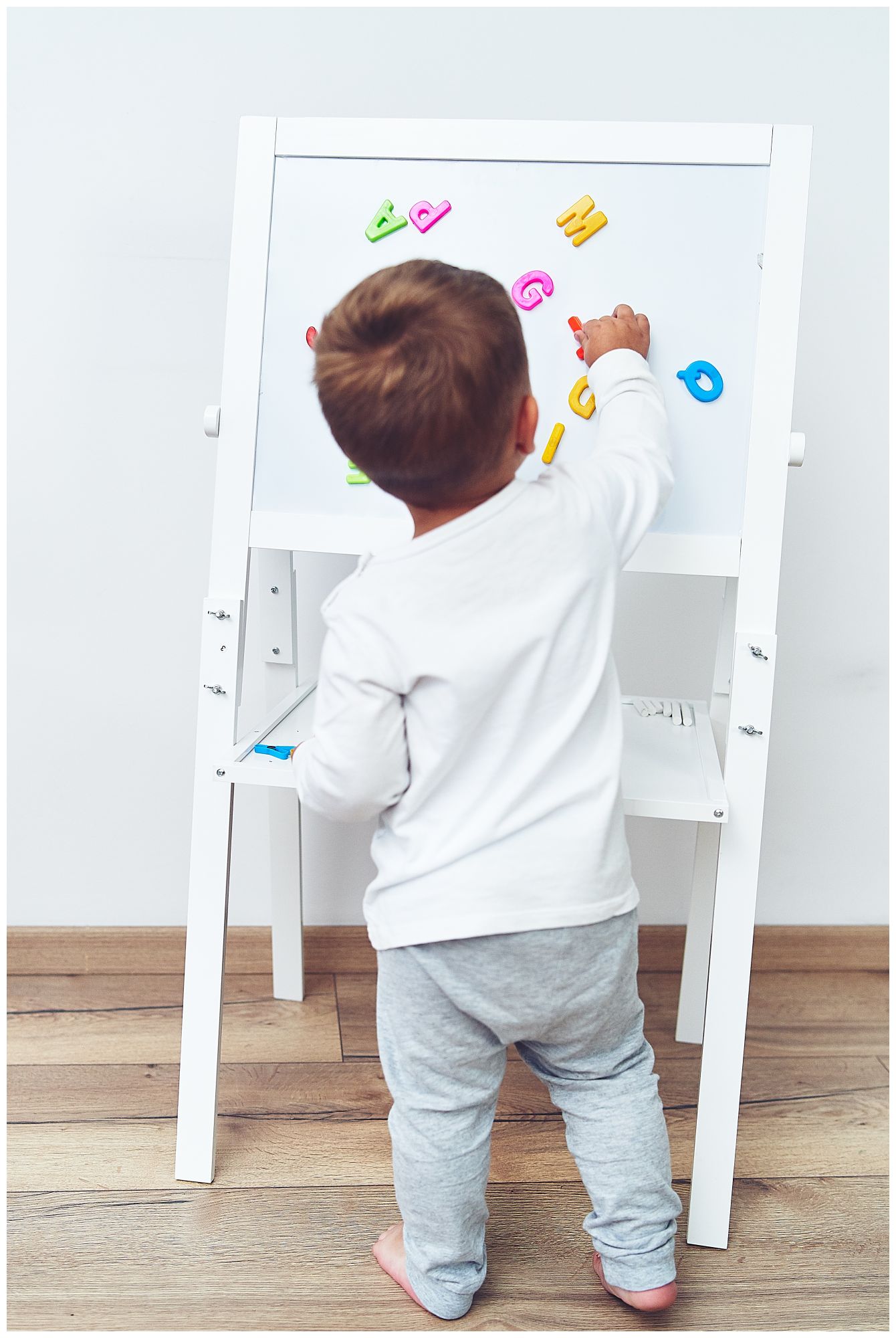 Izobraževalna dvostranska tabla: magnetna in kredna - suho brisanje, lesena, za otroke, zložljiva