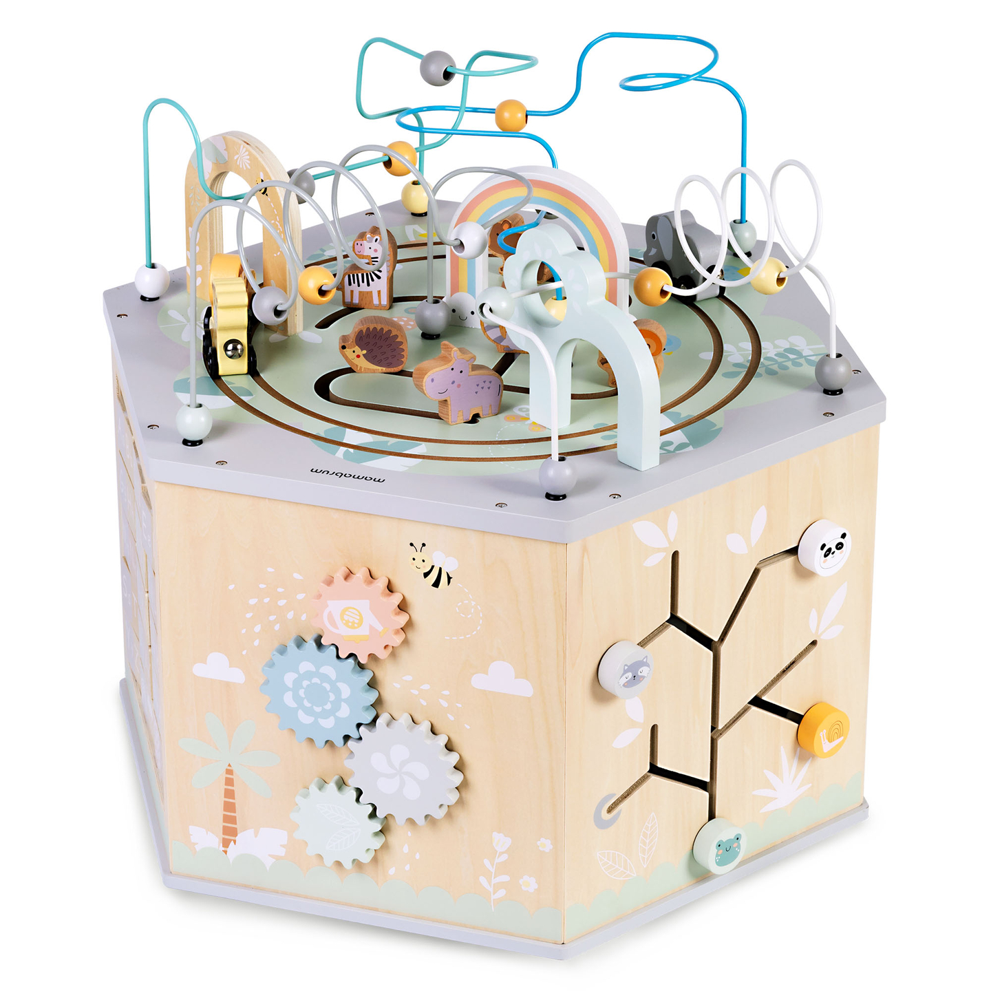 Velika lesena izobraževalna kocka - Montessori igrača z magnetnim vlakom in motornimi zankami