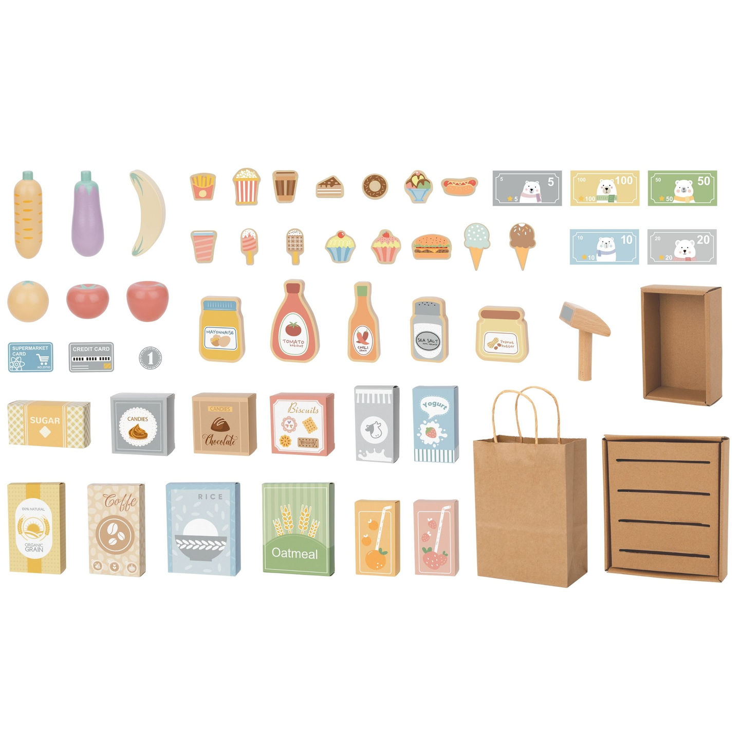 Lesena zelenjavna tržnica - velika XXL stojnica, trgovina z igralno blagajno