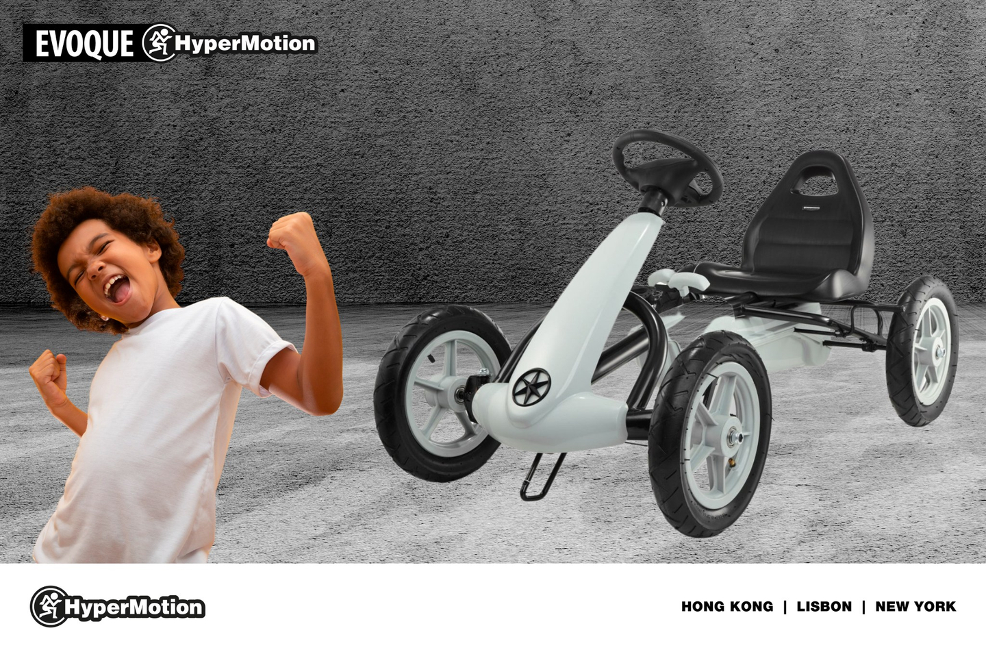 EVOQUE gokart na pedala za otroke, stare od 5 do 8 let - siv