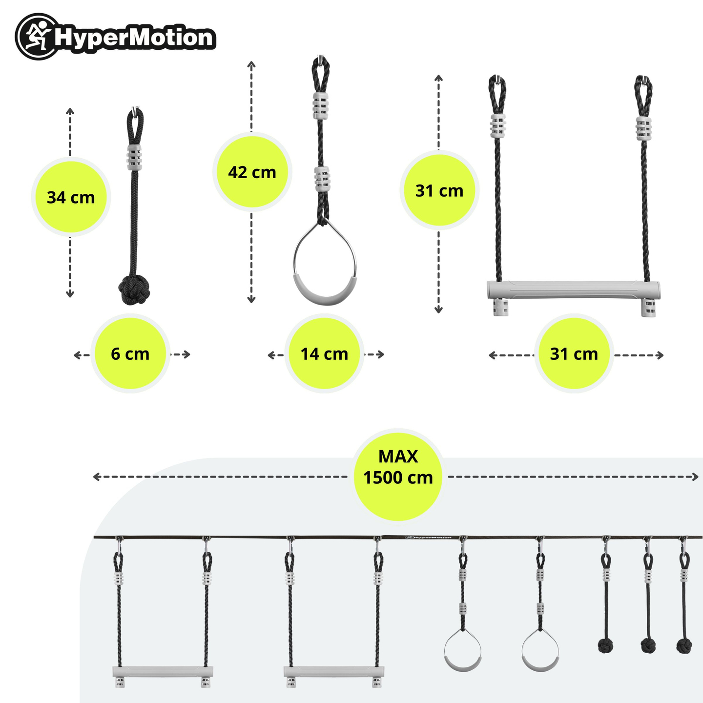 Nindža proga z ovirami za otroke - HyperMotion slackline set - 7 ovir