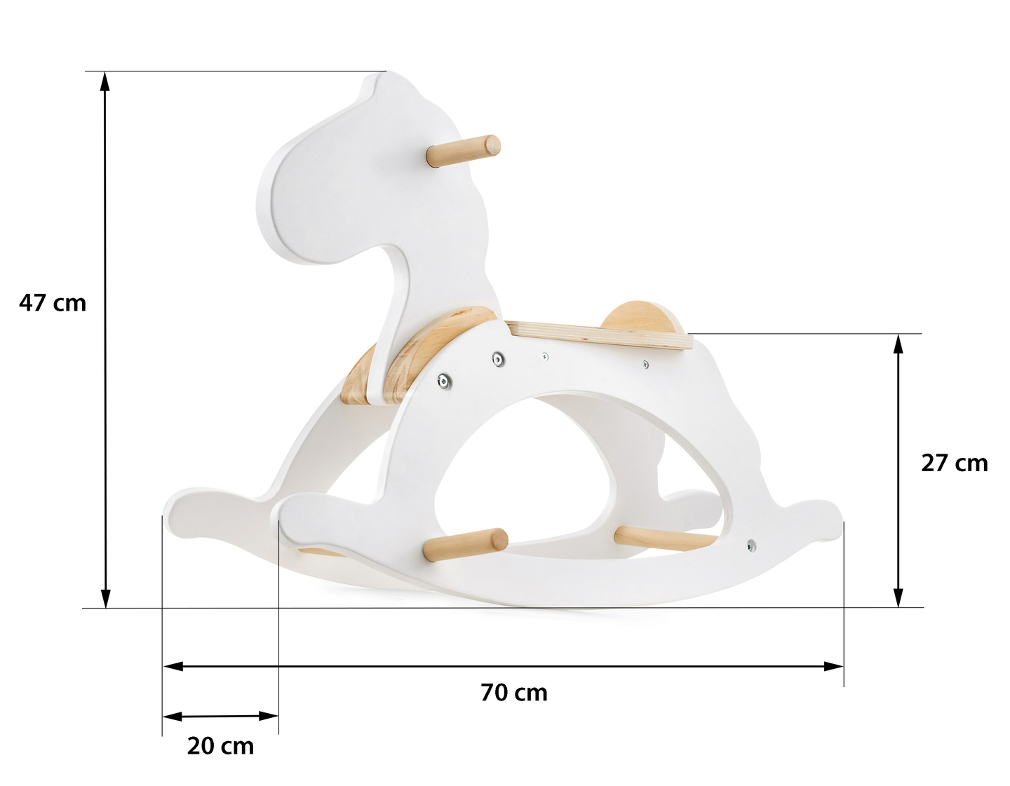 Leseni gugalni konjiček - bel - od 12 mesecev.