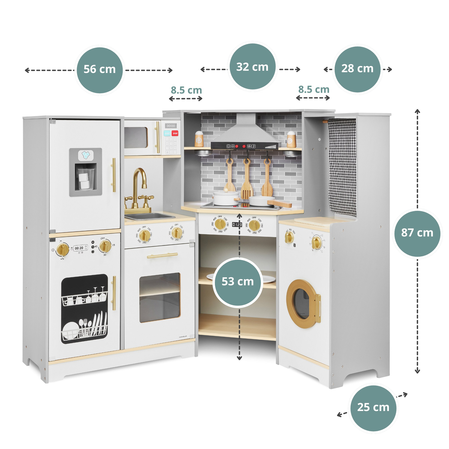 XXXL lesena interaktivna kuhinja z LED osvetlitvijo, napo in dodatki