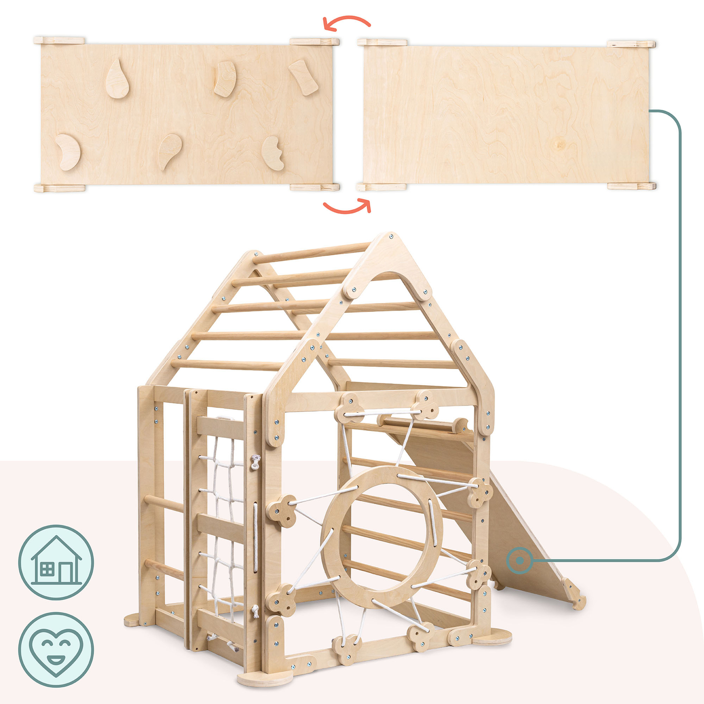 Leseno notranje igrišče za otroke - hišica z lestvami in toboganom