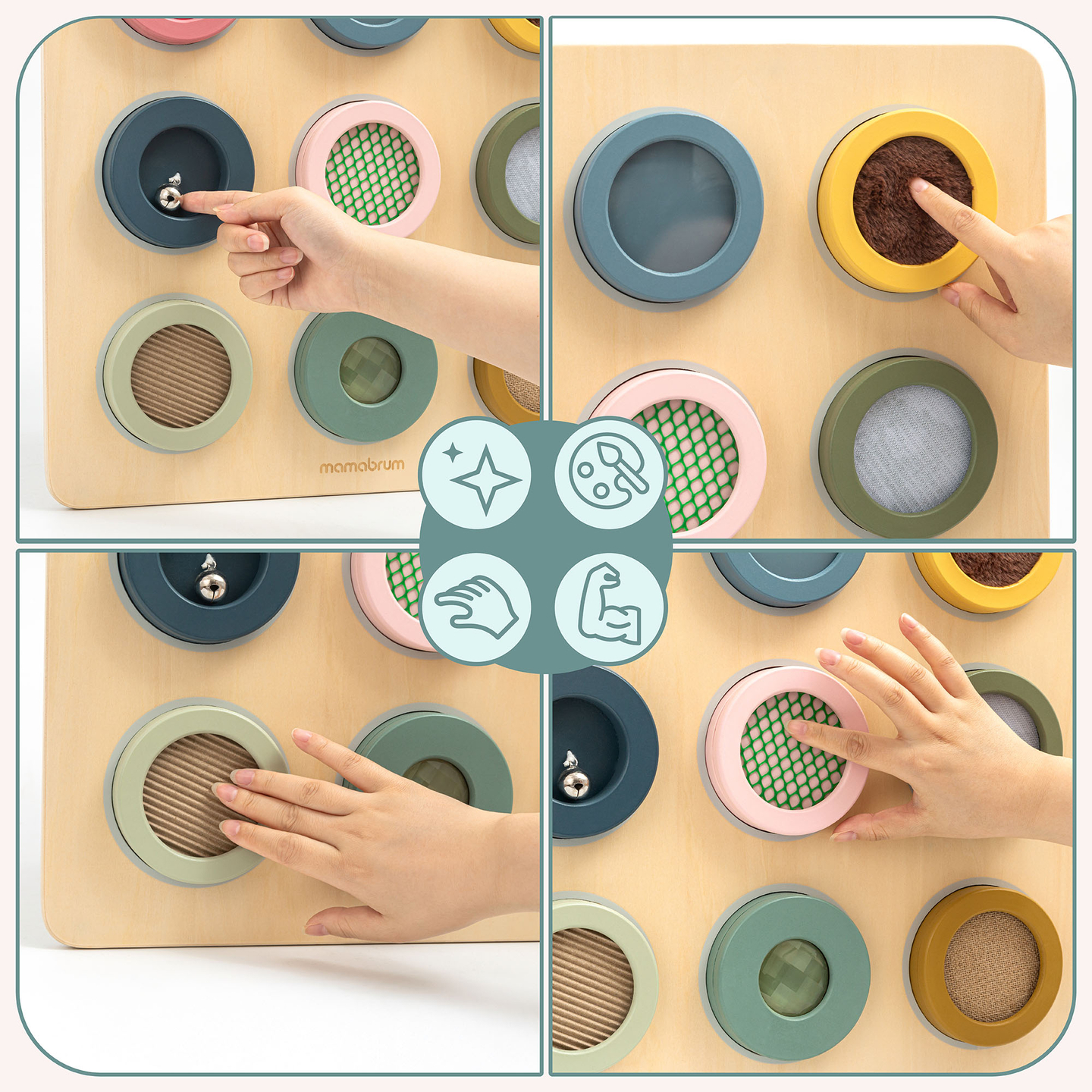 Lesena senzorična tabla Montessori – 9 tekstur za odkrivanje in razvoj dotika