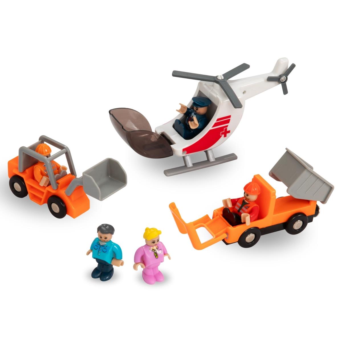 Lesena železnica, vlak na baterije - Mesto: tiri, avtomobili, most, letališče