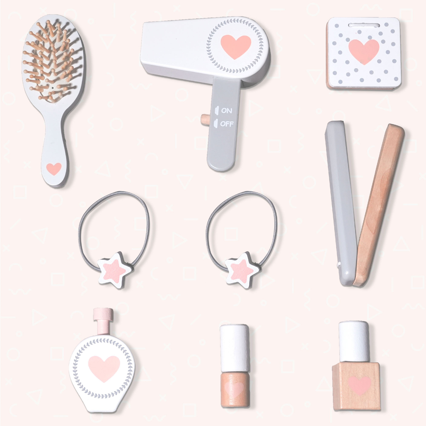 Lesena otroška toaletna mizica s stolom, dodatki in osvetlitvijo LED