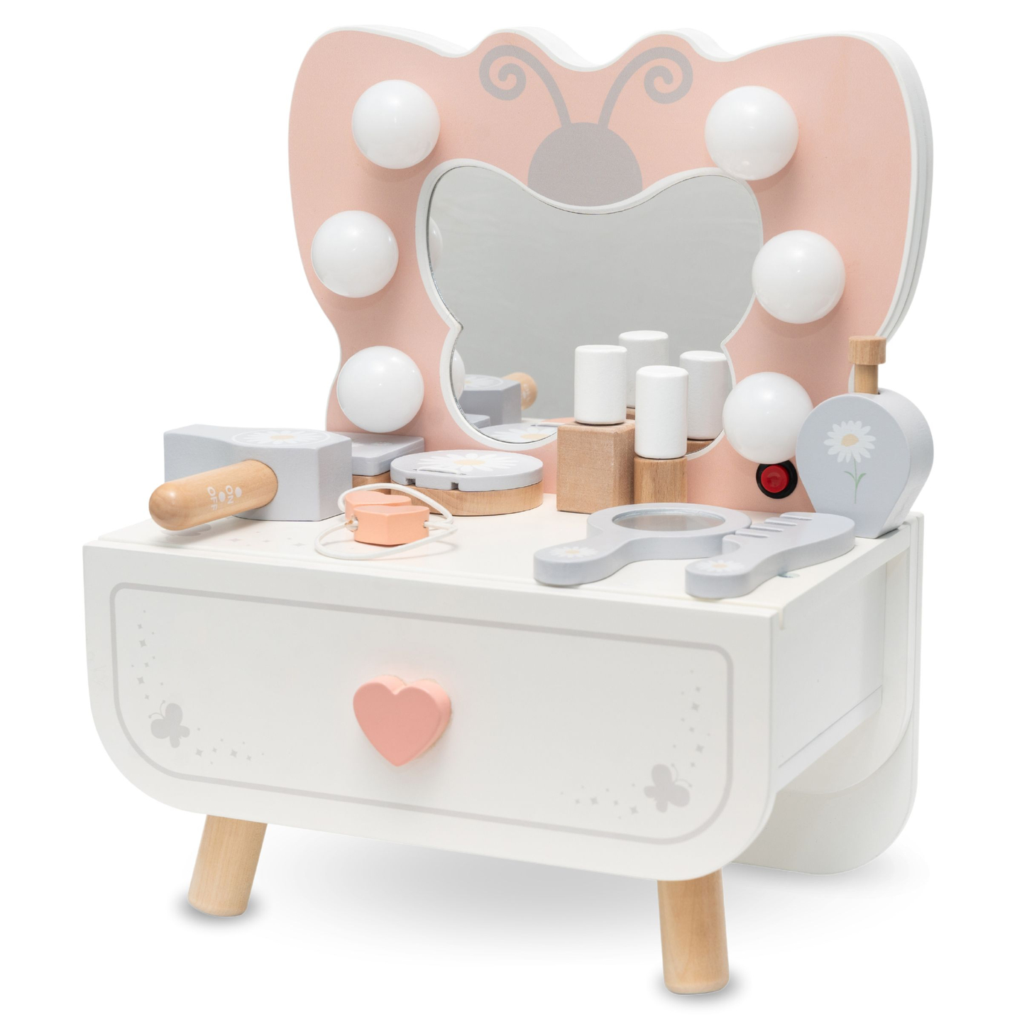 Lesena mini toaletna mizica z LED osvetlitvijo - Butterfly