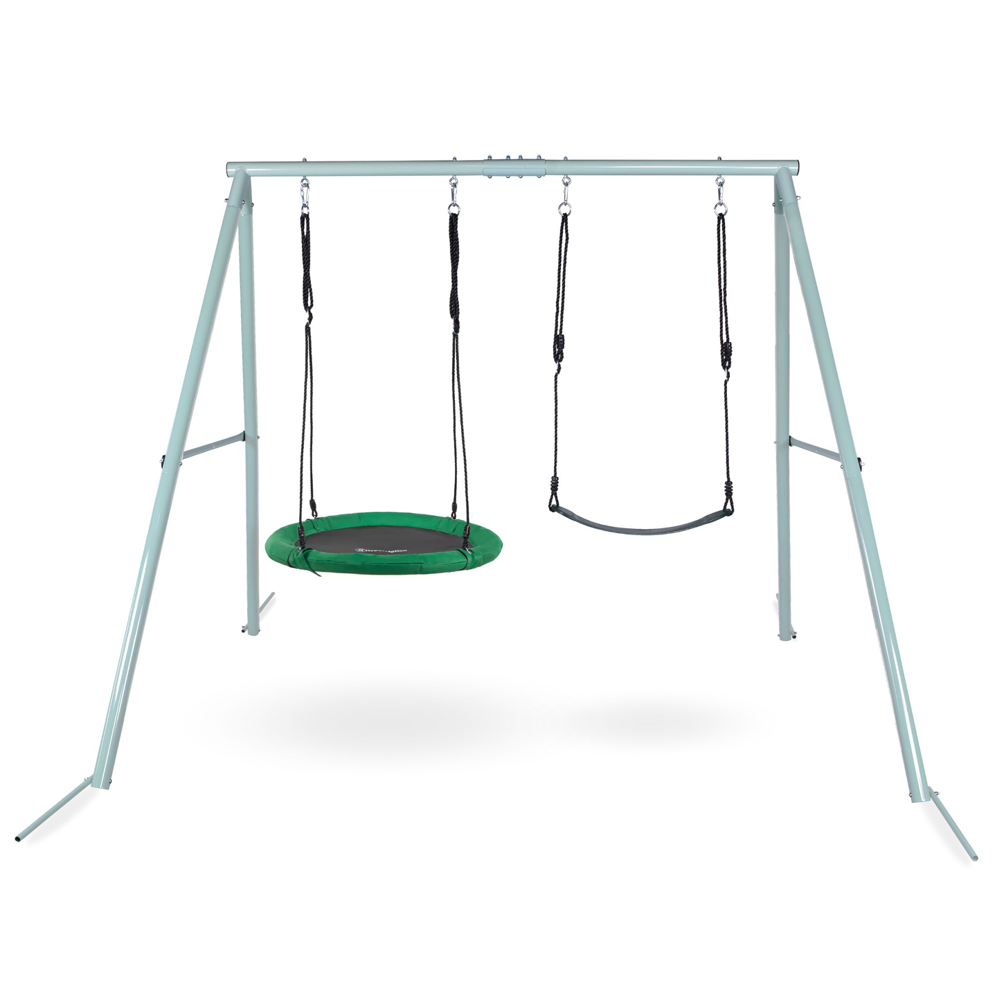 Dvojna vrtna gugalnica z okvirjem in vrvmi - sedež in gnezdo štorklje