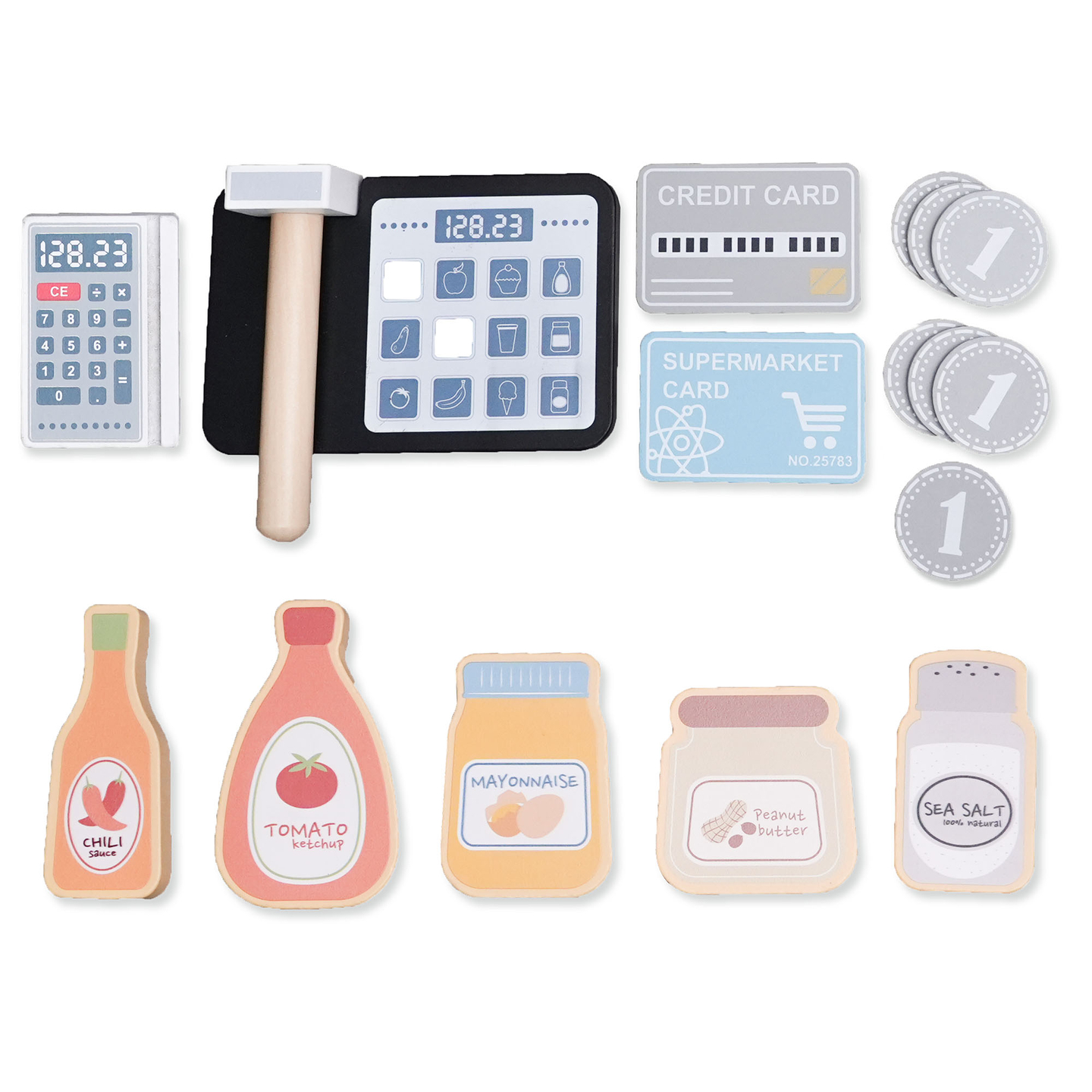 Velika lesena XXXL trgovina za otroke z barom za hitro prehrano - Kotiček + aparat za kavo + pečica + hladilnik - 106 ac.