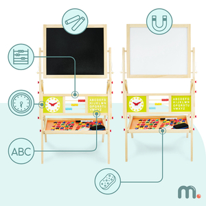 Velika izobraževalna dvostranska tabla: magnetna in kredna - tabla za brisanje na suho, lesena