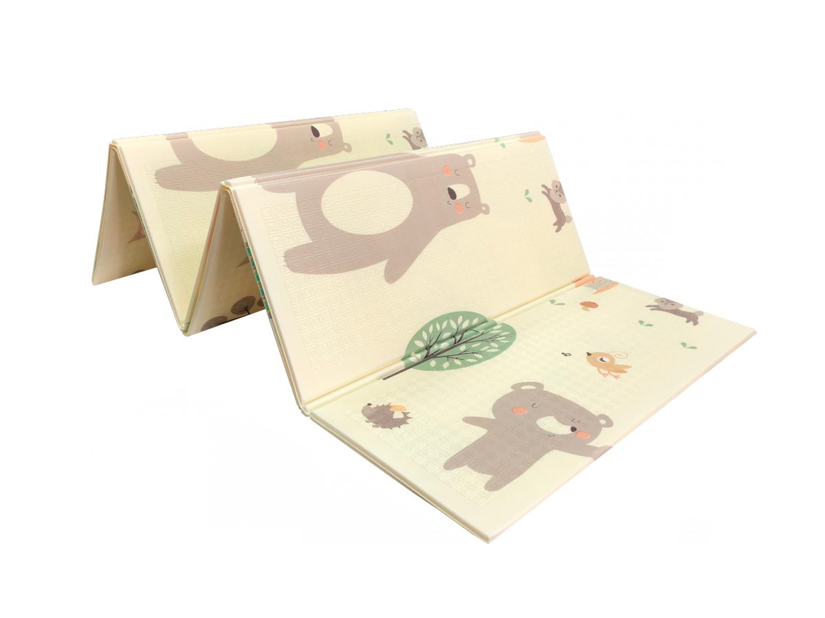 Dvostranska podloga iz pene XXL - zložljiva 1 CM (gozd z medvedkom in konji)