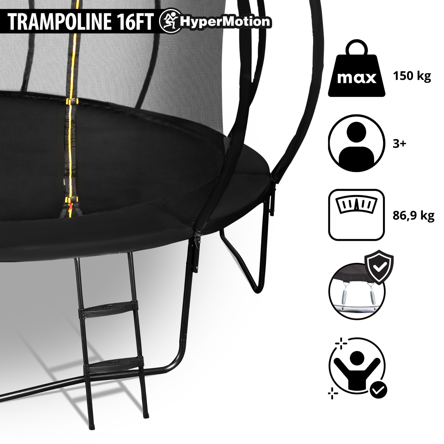 XXXL vrtni trampolin za otroke HyperMotion - 487 cm 16FT - z lestvijo in notranjo mrežo - za dom in vrt - 150 kg max