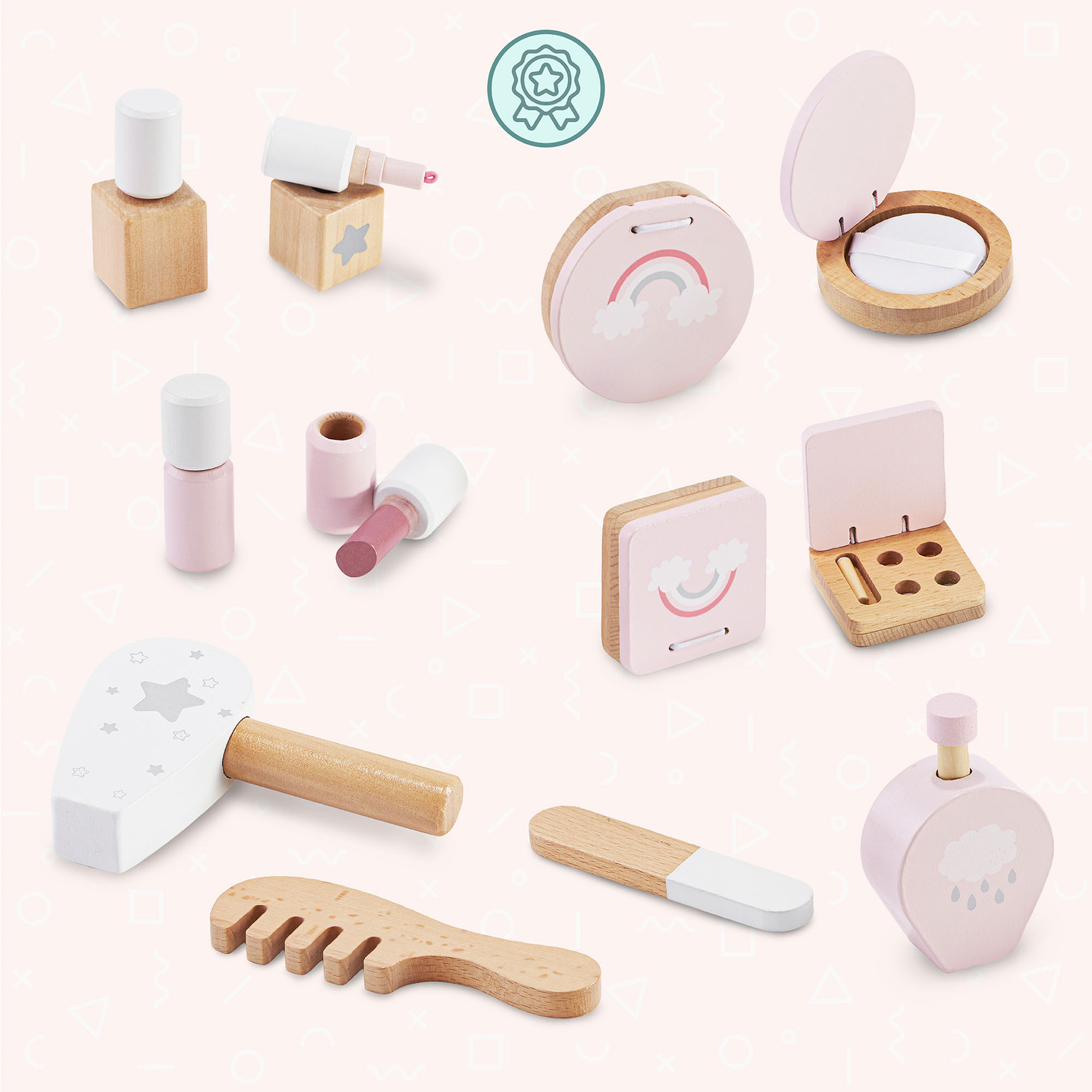 Lesena mini toaletna mizica za otroke z dodatki in LED osvetlitvijo z gladko nastavitvijo svetlosti