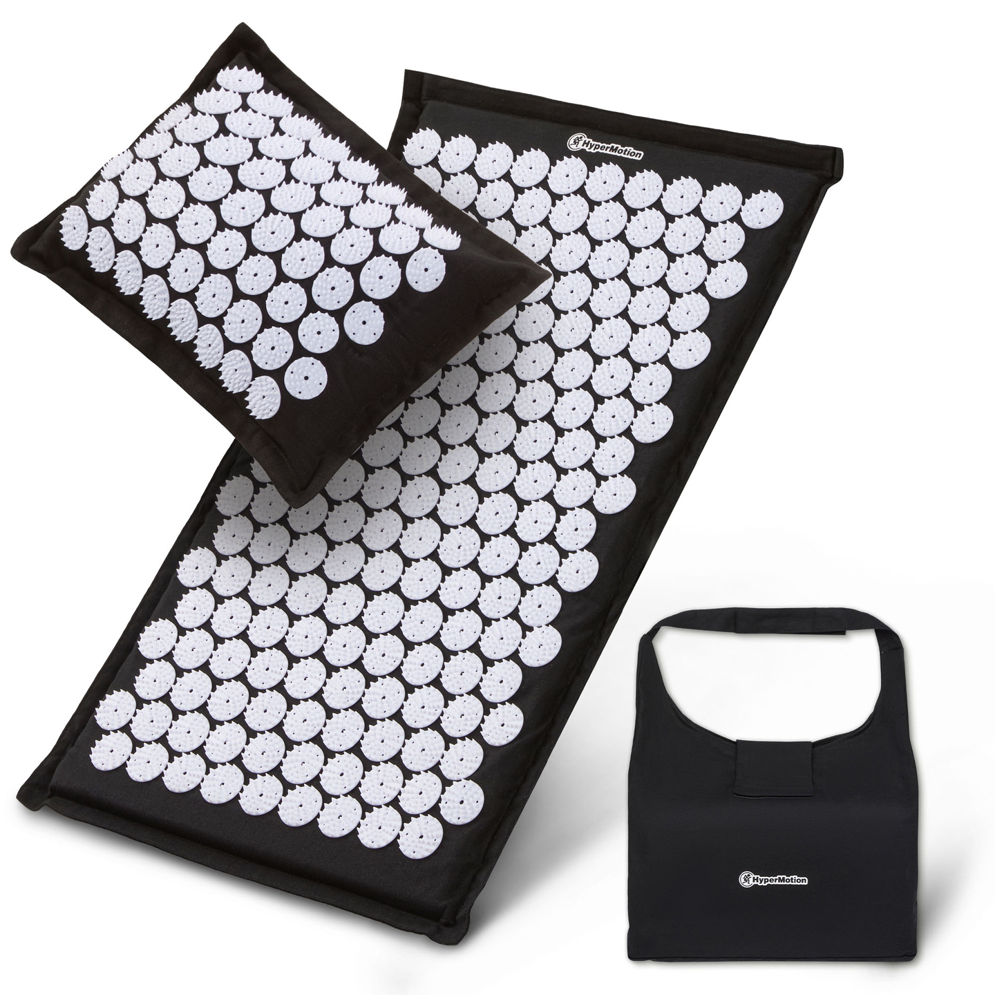 EKO lanena akupresurna podloga s kokosovimi vlakni in ajdovo blazino – 68 cm HyperMotion črno-bela