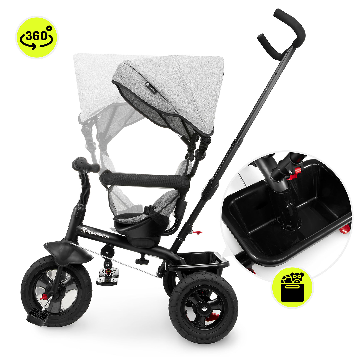 Tricikel za otroke od 1 do 4 let - TOBI FREY - siva barva - vrtljiv - kolesa s črpalko + tlačilka