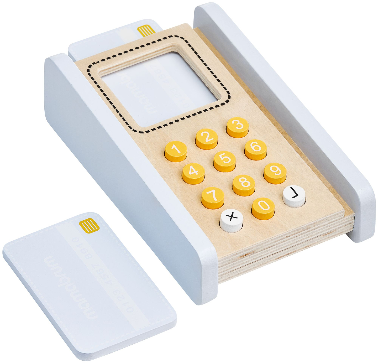 Trgovina z zelenjavo - lesena stojnica z zaboji, blagajno in terminalom