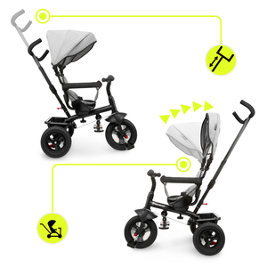 Tricikel za otroke od 1 do 4 let - TOBI FREY - siva barva - vrtljiv - kolesa s črpalko + tlačilka